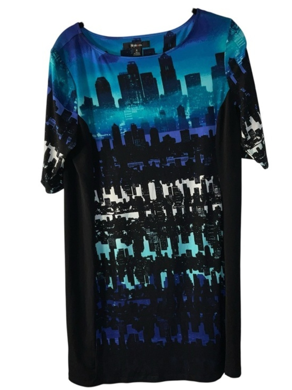 Style & Co. Blue Gradient Skyline Shift Dress